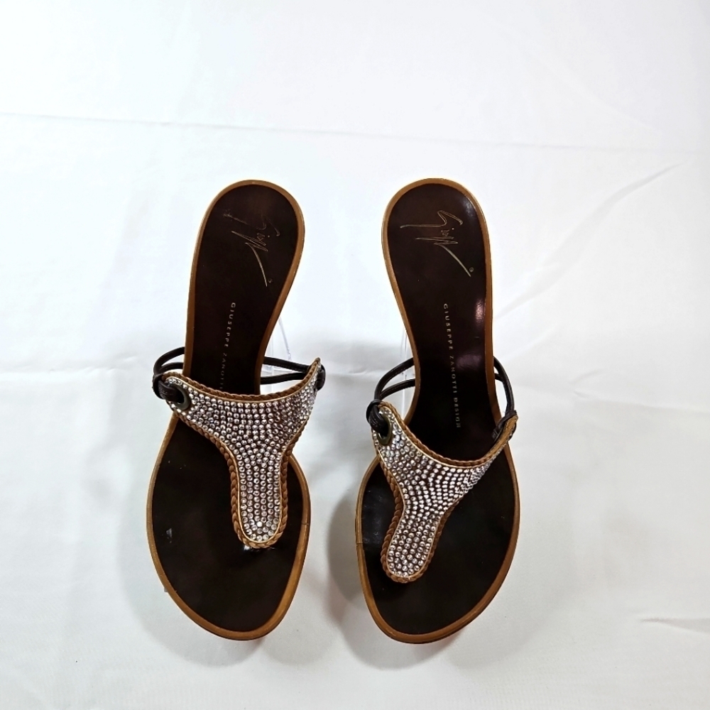 Giuseppe Zanotti Brown Leather Diamond Detail Sandals Size 8.5